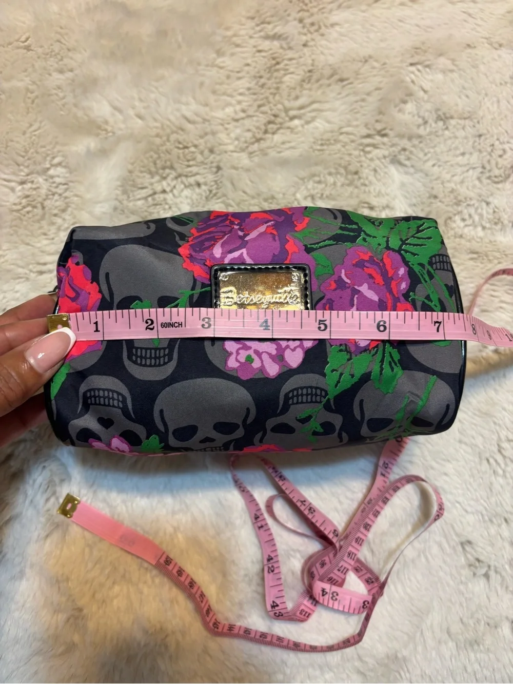 Betsey Johnson Skull Rose Floral Cosmetic Makeup Bag Goth Punk Y2K